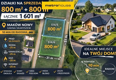 Działka 1600 m² pod dom w spokojnej okolicy Maków Nowy działka Maków Nowy