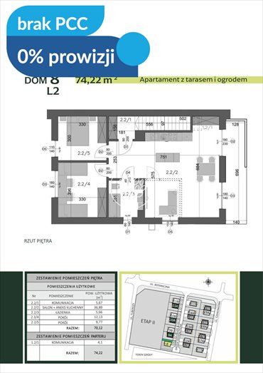 Przestronne 3-pokojowe mieszkanie z prywatnym ogrodem mieszkanie Osielsko, Tuberozy