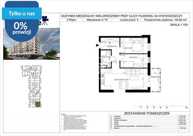 Nowoczesne 3-pokojowe mieszkanie 55,69 m² w Bydgoszczy polecam! mieszkanie Bydgoszcz, Bartodzieje Małe, Filmowa