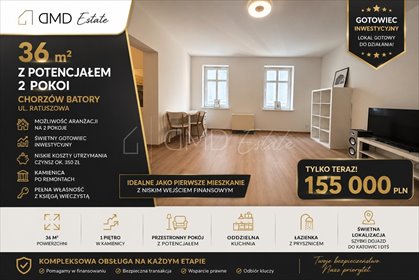 Potencjał 2 pokoi w 36 m², inwestycja lub pierwsze mieszkanie mieszkanie Chorzów, Batory