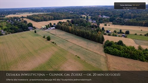 Sprzedam działkę pod 7 domów w Glinniku - szybki dojazd do Łodzi działka Glinnik, Spokojna