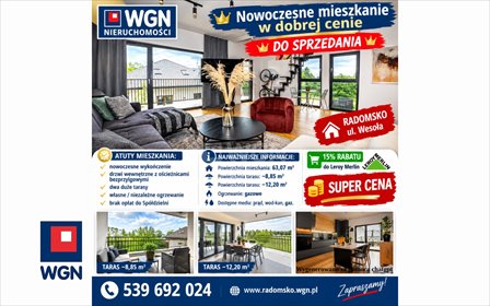 Zapraszam do nowoczesnego mieszkania 63 m² w Radomsku mieszkanie Radomsko, Wesoła