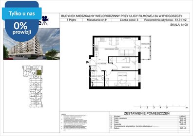 Zapraszam do 3-pokojowego mieszkania 51 m² na Bartodziejach mieszkanie Bydgoszcz, Bartodzieje Małe, Filmowa