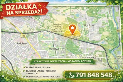 Sprzedam działkę 1226 m² w spokojnym Morasku działka Poznań, Morasko, Morasko