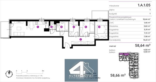 Nowoczesne 58,8 m² z 2 balkonami, 3 sypialnie - polecam! mieszkanie Łódź