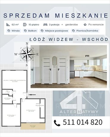 mieszkanie na sprzedaż 62m2 mieszkanie Łódź, Służbowa