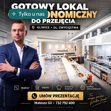 Lokal gastronomiczny 87 m² przy Zwycięstwa - zapraszam lokal użytkowy Gliwice, Zwycięstwa