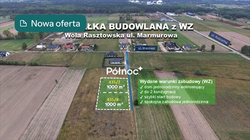 Działka budowlana 1000 m² z WZ, cisza i blisko Warszawy działka Wola Rasztowska, Marmurowa