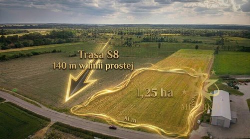 Działka inwestycyjna 1,25 ha przy S8 – MPZP, media działka Rzędziany