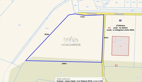 Działka 27 300 m² pod zabudowę (media prąd, woda) działka Skałowo, Półwiejska