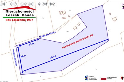 Działka rolna 26 tys. m² z drzewami, asfalt graniczy działka Wiewiórki