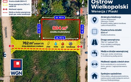 Działka budowlana 804 m2 z dostępem do mediów i dwoma wjazdami. działka Ostrów Wielkopolski, Wenecja, Szafirowa