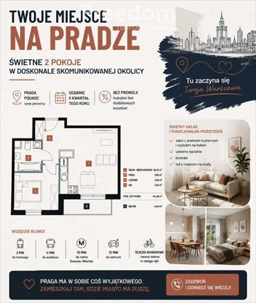Nowoczesne 2 pokoje z balkonem na Pradze Północ mieszkanie Warszawa, Praga-Północ, Jagiellońska