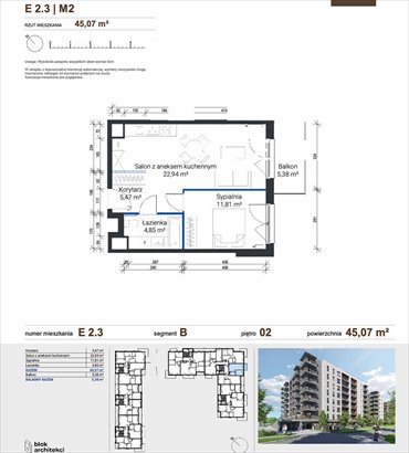Nowoczesne 2-pokojowe mieszkanie 45 m² z balkonem (gotowe) mieszkanie Kraków, Zabłocie, Pana Tadeusza