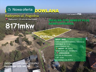 Działka inwestycyjna 8 171 m² z MPZP – domy i bliźniaki działka Radzymin, Pogodna