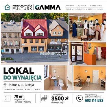 Wynajmę lokal 70 m² z witrynami w Pułtusku lokal użytkowy Pułtusk, Pułtusk, 3 Maja