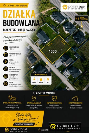 Działka budowlana 1000 m² z mediami i dojazdem asfaltowym działka Białystok, Halickie