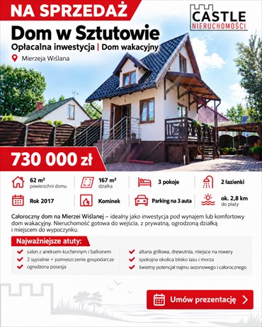 Na sprzedaż przestronny dom 62 m² w Sztutowie dom Sztutowo, Wrzosowa