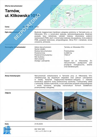 lokal użytkowy na sprzedaż 1758m2 lokal użytkowy Tarnów, ul. Klikowska