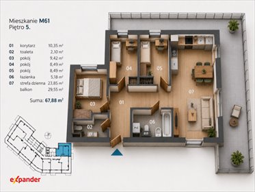 Nowoczesne 4-pokojowe mieszkanie z dużym balkonem mieszkanie Nowa Dęba