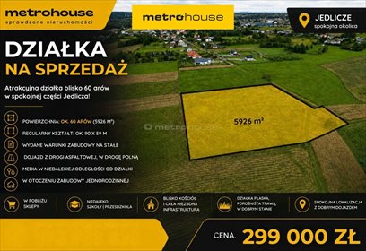 Na sprzedaż działka 60 arów z warunkami zabudowy działka Jedlicze, Topolowa