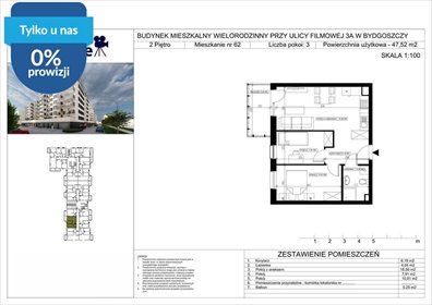 Polecam 3-pokojowe mieszkanie 47,52 m² na Bartodziejach mieszkanie Bydgoszcz, Bartodzieje Małe, Filmowa
