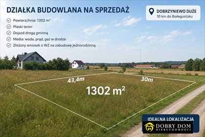 Działka budowlana 1302 m² z mediami i WZ, spokojna okolica działka Dobrzyniewo Duże