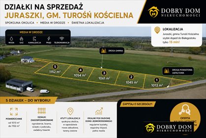 Na sprzedaż 5 działek budowlanych w Juraszkach, 1013-1152 m² działka Juraszki