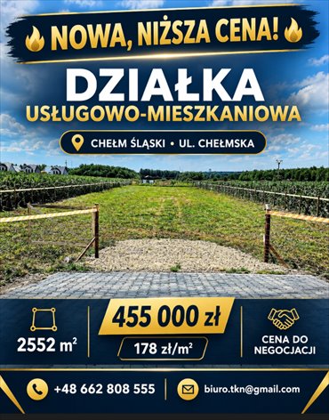 Na sprzedaż działka 2552 m² w Chełmie Śląskim z dostępem do drogi działka Chełm Śląski, chełm Śląski, Chełmska