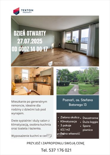 mieszkanie na sprzedaż 63m2 mieszkanie Poznań, Piątkowo, Stefana Batorego