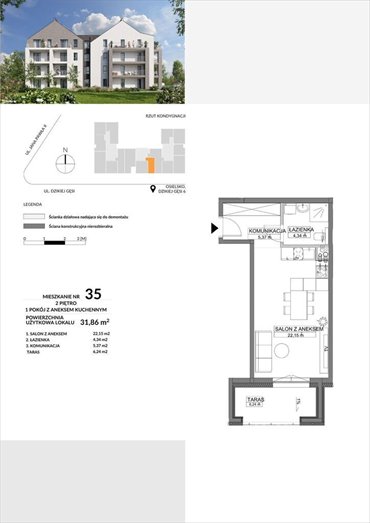 mieszkanie na sprzedaż 32m2 mieszkanie Osielsko, Dzikiej Gęsi