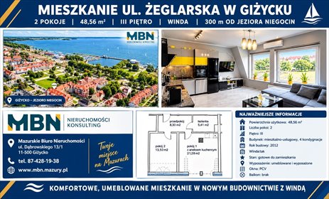 Komfortowe 2-pokojowe mieszkanie w centrum Giżycka mieszkanie Giżycko, Giżycko, Giżycko
