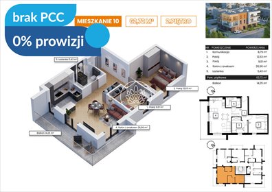 Przestronne 3-pokojowe mieszkanie z dużym tarasem (Wyżyny) mieszkanie Bydgoszcz, Wyżyny, Łomżyńska