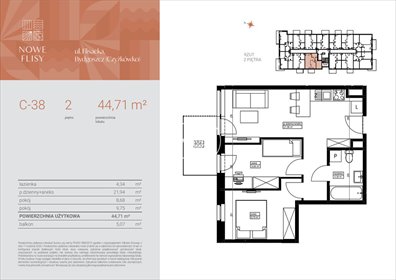 mieszkanie na sprzedaż 44m2 mieszkanie Bydgoszcz, Czyżkówko, Flisacka