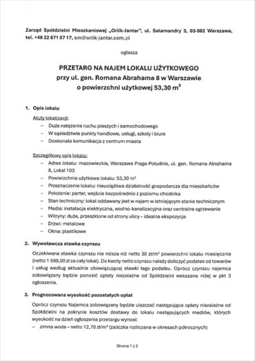 lokal użytkowy na wynajem 54m2 lokal użytkowy Warszawa, Praga-Południe, Gocław, gen. Romana Abrahama