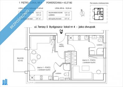 mieszkanie na sprzedaż 44m2 mieszkanie Bydgoszcz, Szwederowo, Terasy