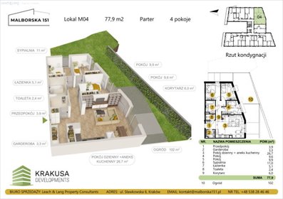 Komfortowe 4-pokojowe mieszkanie z ogrodem i garażem mieszkanie Kraków, Podgórze Duchackie, Wola Duchacka, Malborska