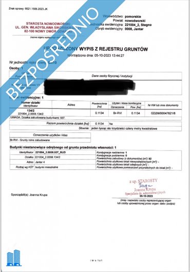 działka na sprzedaż 1134m2 działka Jantar, Brzozowa