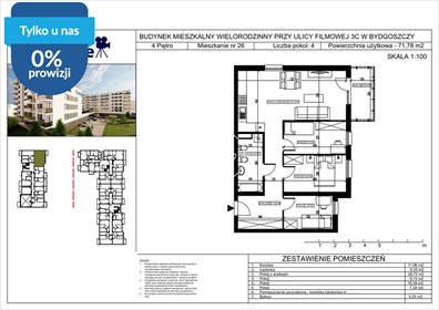 Przestronne 4-pokojowe mieszkanie z balkonem (71,81 m²) w Bydgoszczy mieszkanie Bydgoszcz, Bartodzieje Małe, Filmowa