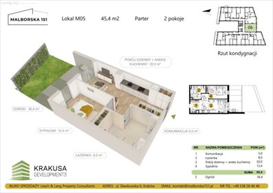 mieszkanie na sprzedaż 45m2 mieszkanie Kraków, Podgórze Duchackie, Wola Duchacka, Malborska