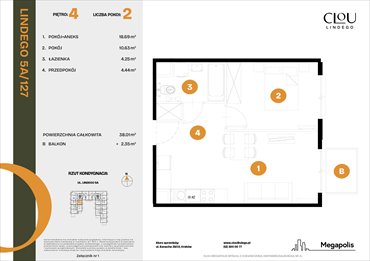 rzut mieszkanie na sprzedaż 38m2 mieszkanie Kraków, Lindego 5a