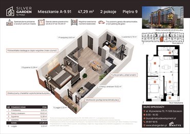 rzut mieszkanie na sprzedaż 47m2 mieszkanie Szczecin, Centrum, al. Wyzwolenia 70 / ul. Staszica 21