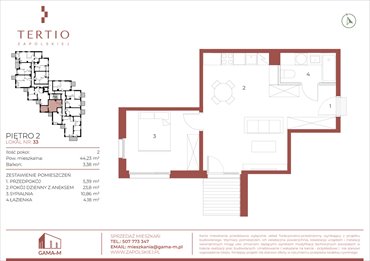 rzut mieszkanie na sprzedaż 44m2 mieszkanie Kraków, Bronowice, Gabrieli Zapolskiej 21