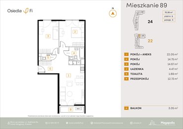 rzut mieszkanie na sprzedaż 70m2 mieszkanie Kraków, Rzemieślnicza 22-24