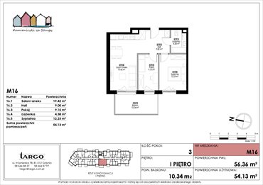 rzut mieszkanie na sprzedaż 54m2 mieszkanie Rumia, Kosynierów 9