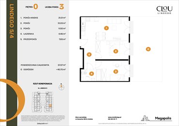 rzut mieszkanie na sprzedaż 57m2 mieszkanie Kraków, Lindego 5