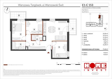 rzut mieszkanie na sprzedaż 73m2 mieszkanie Warszawa, Targówek, ul. Warszawski Świt