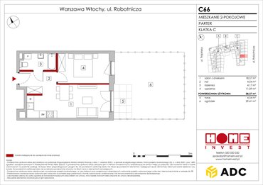 rzut mieszkanie na sprzedaż 38m2 mieszkanie Warszawa, Włochy, ul. Robotnicza 11/13