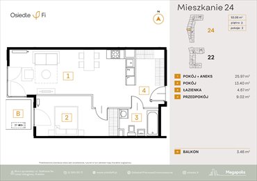 rzut mieszkanie na sprzedaż 53m2 mieszkanie Kraków, Rzemieślnicza 22-24