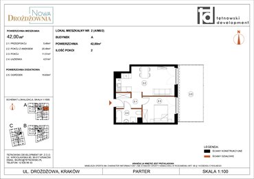 rzut mieszkanie na sprzedaż 42m2 mieszkanie Kraków, Bieżanów, Drożdżowa